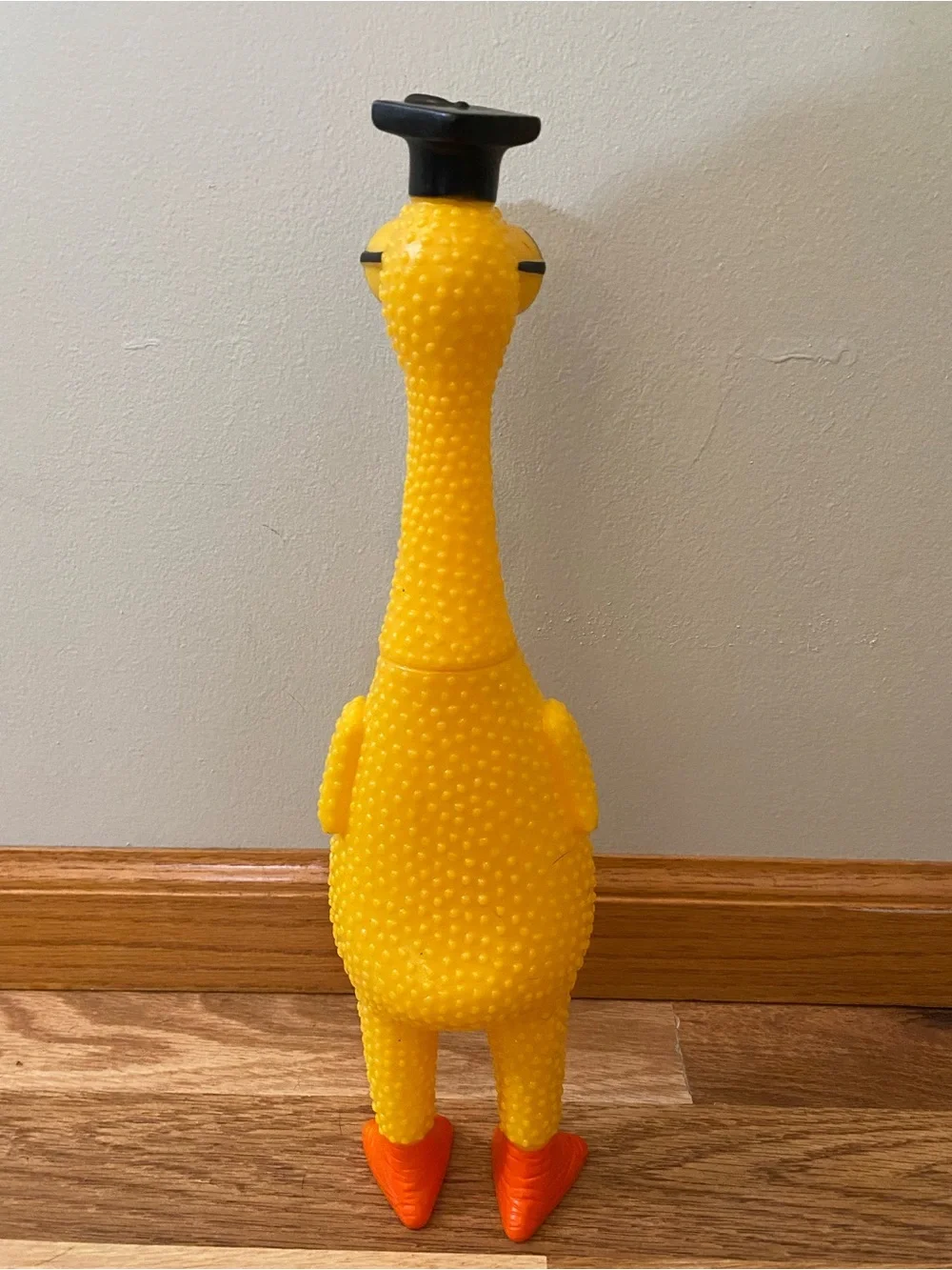 Yellow Squeaky Rubber Chicken with Orange Accents